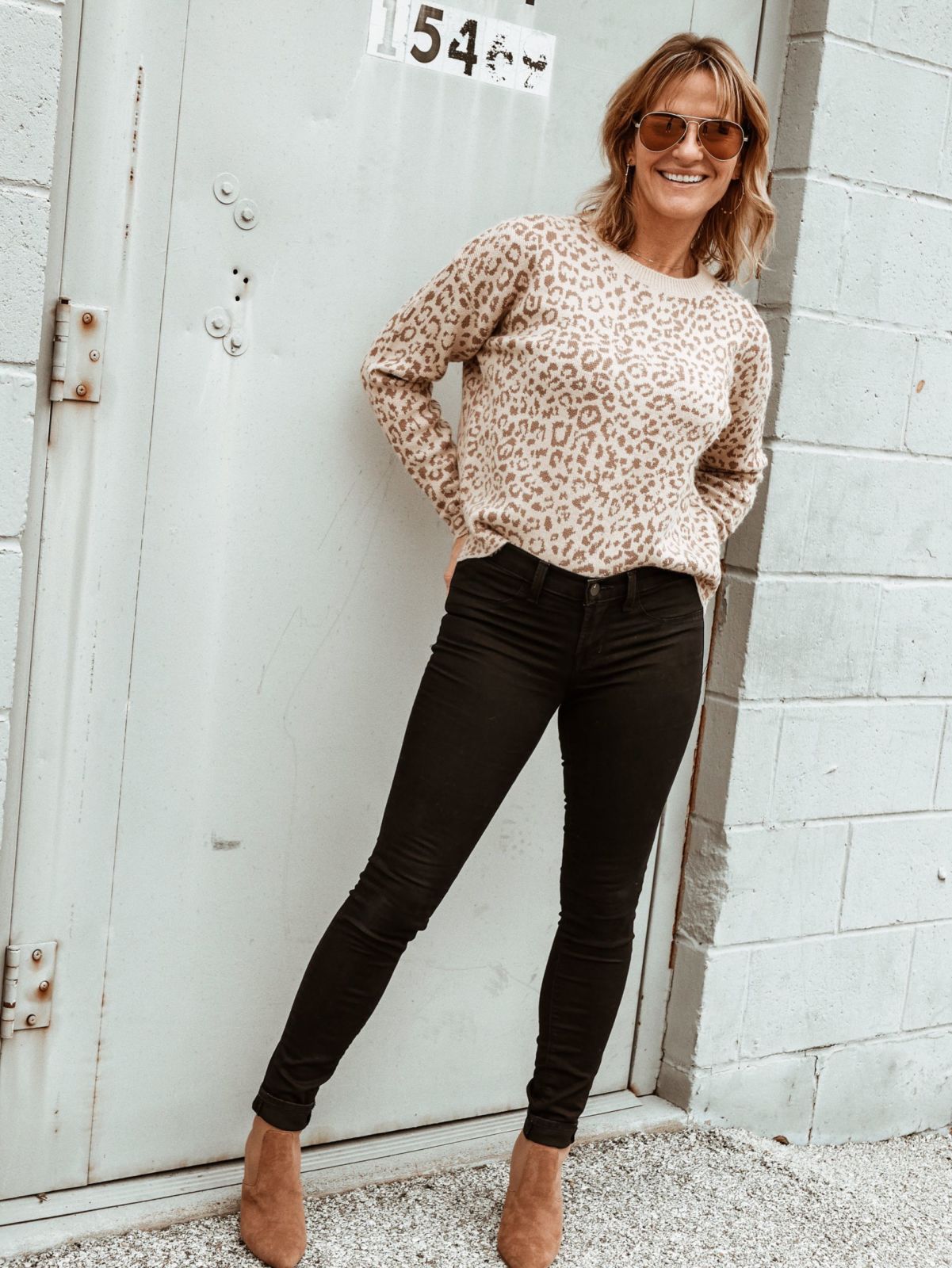 leopard sweater | black jeans | boots | oh darling blog