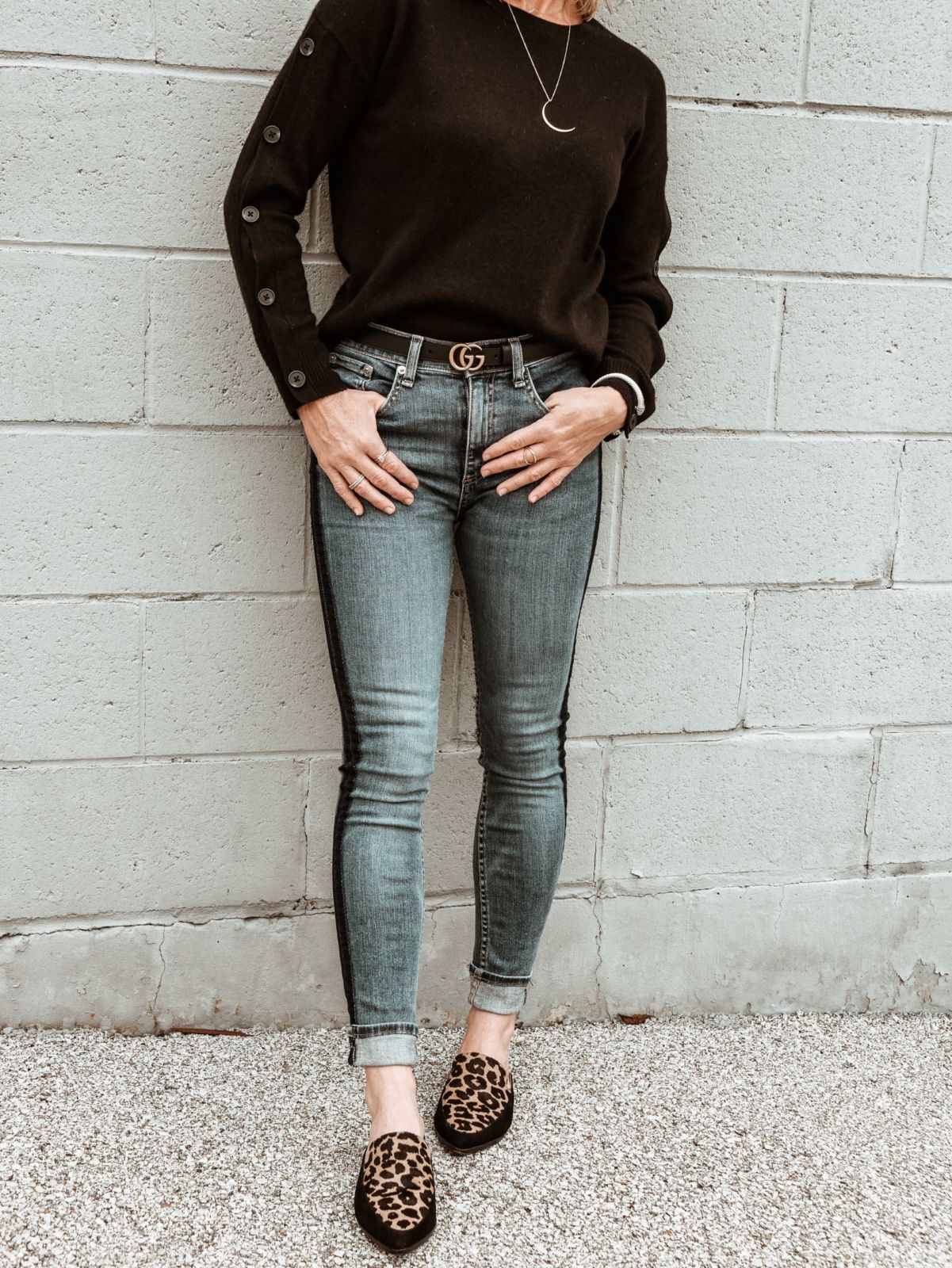 small gucci belt | rag & bone jeans | black cashmere sweater | oh darling blog