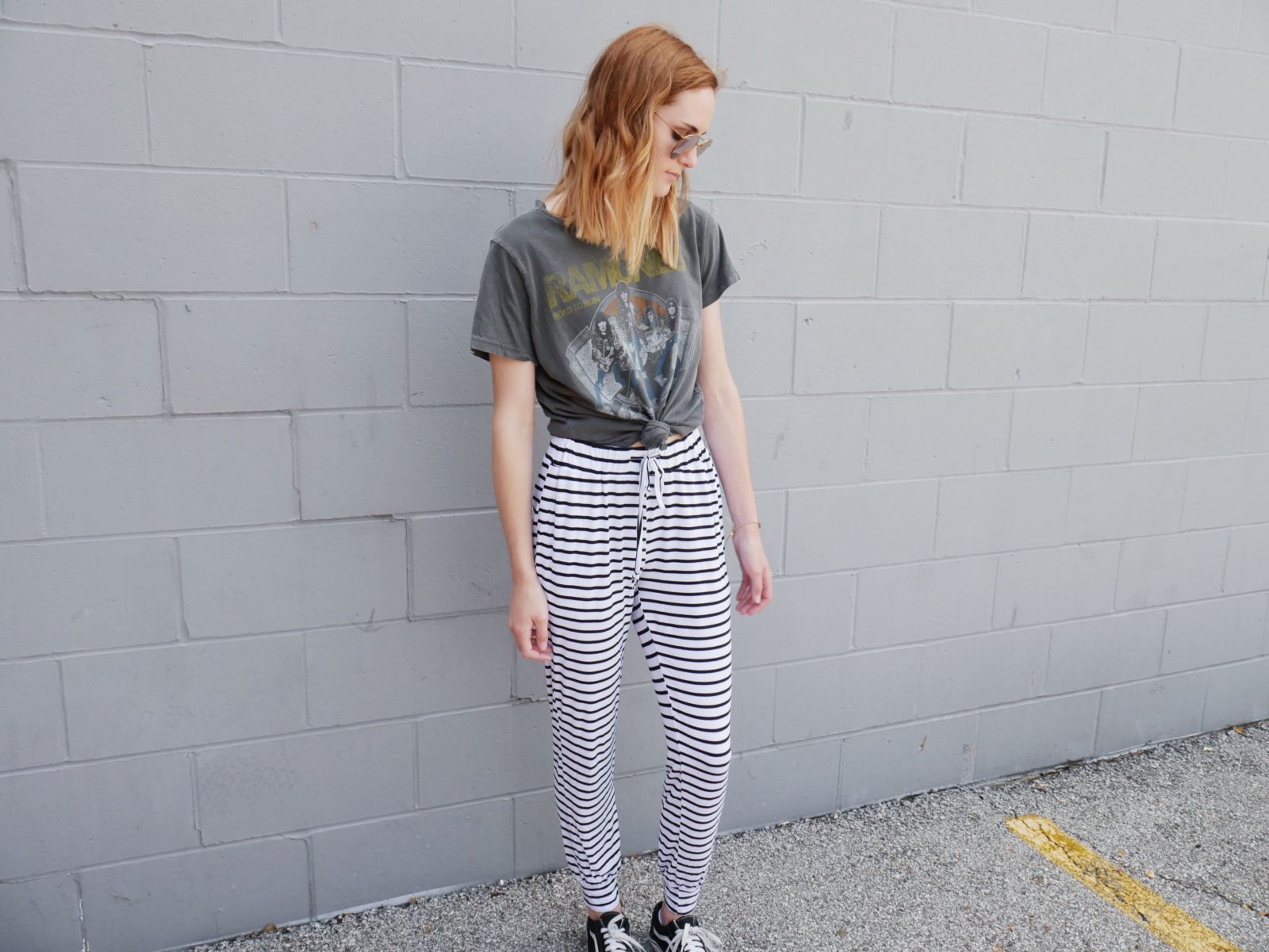 black white striped pants