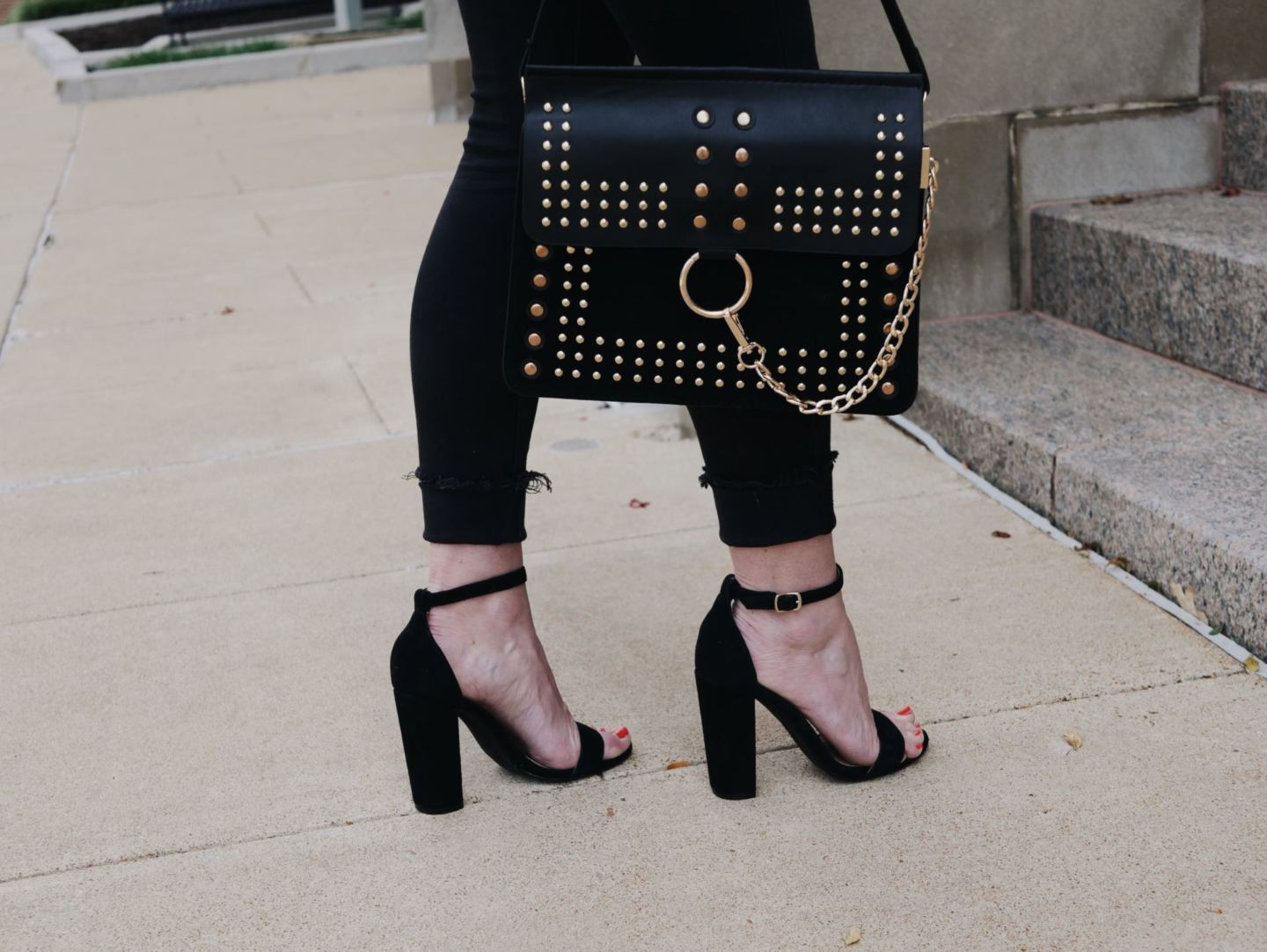 black studded flap crossbody bag