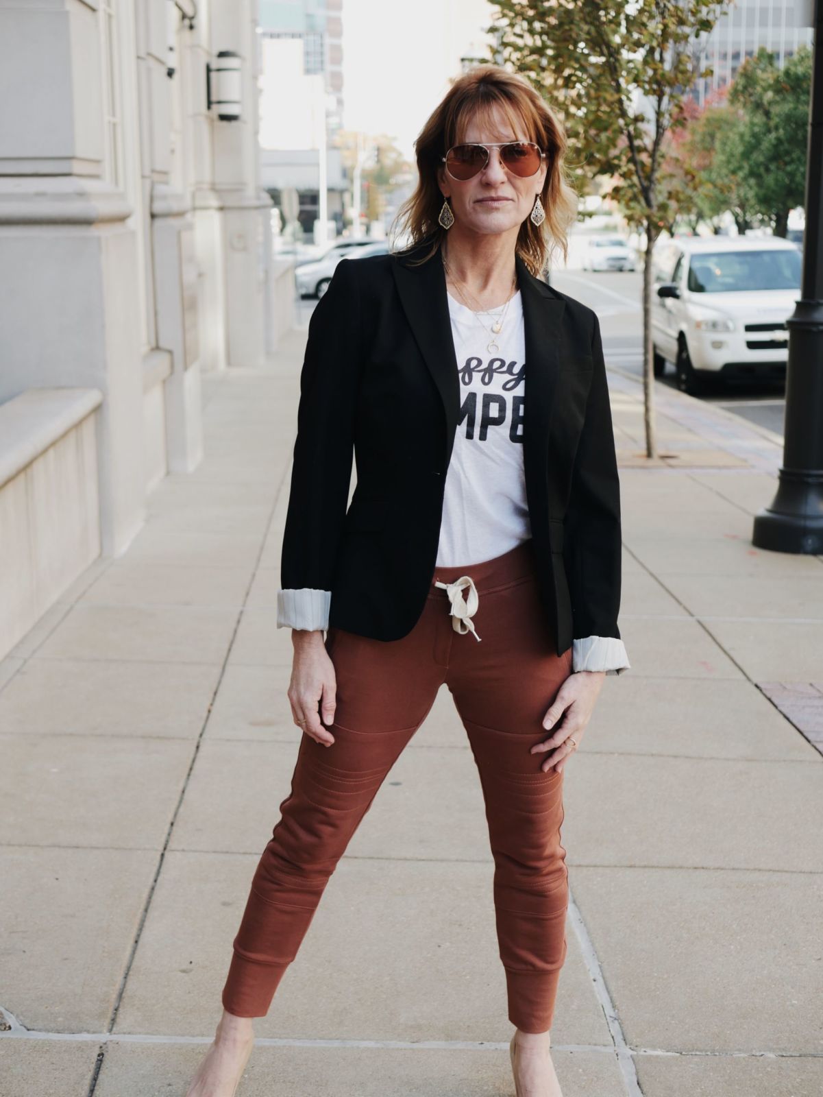 styling joggers with a blazer | oh darling blog