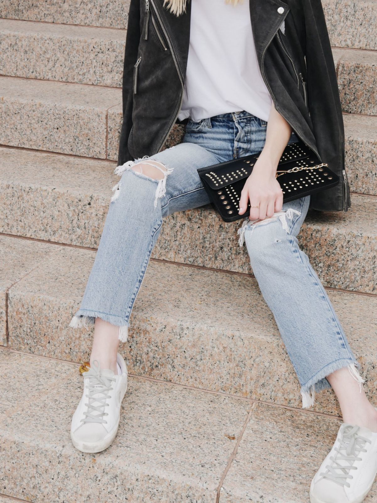 styling a white tee | suede jacket | jeans | oh darling blog