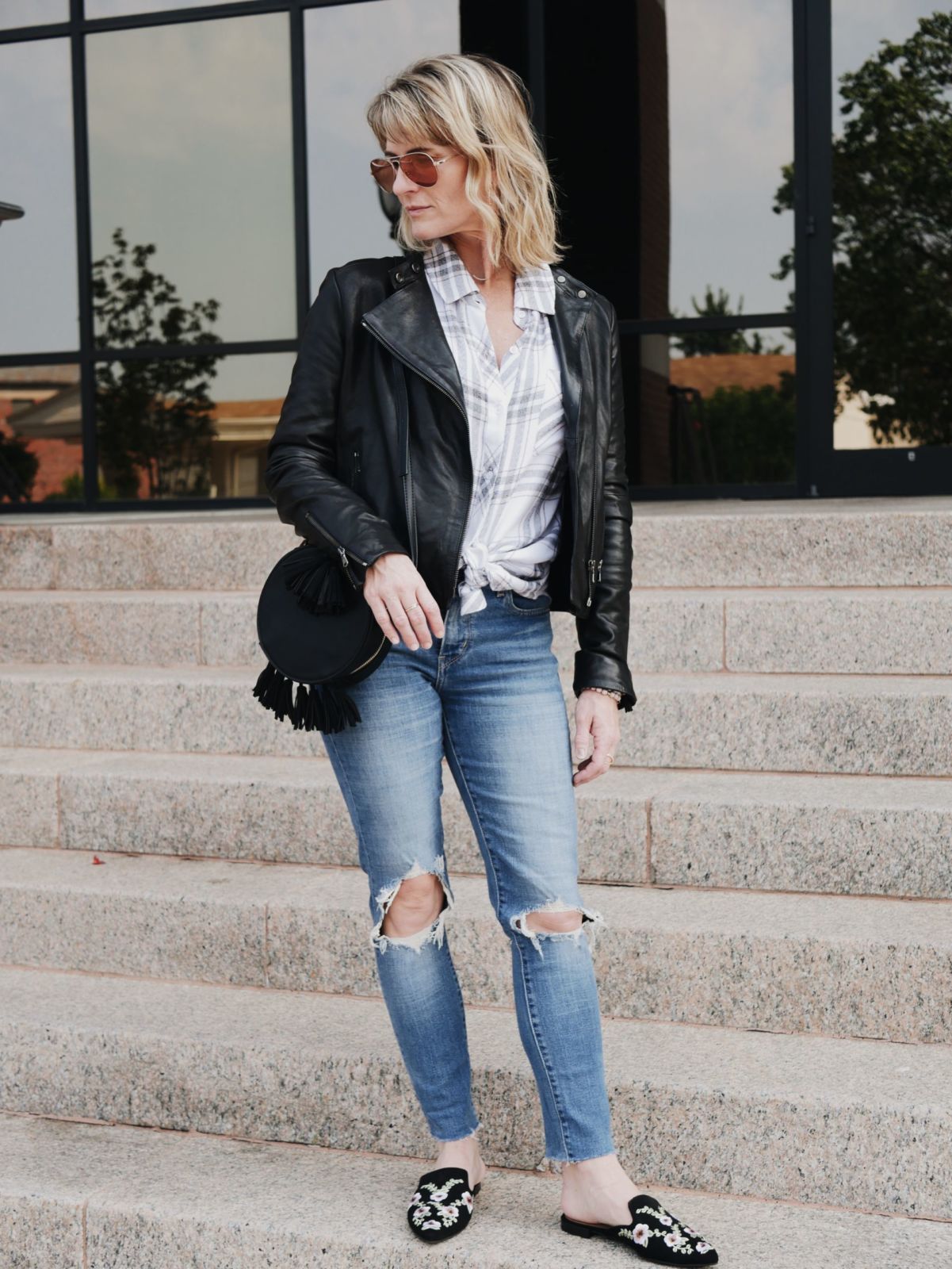 flannel shirt | leather jacket | ripped jeans | oh darling blog