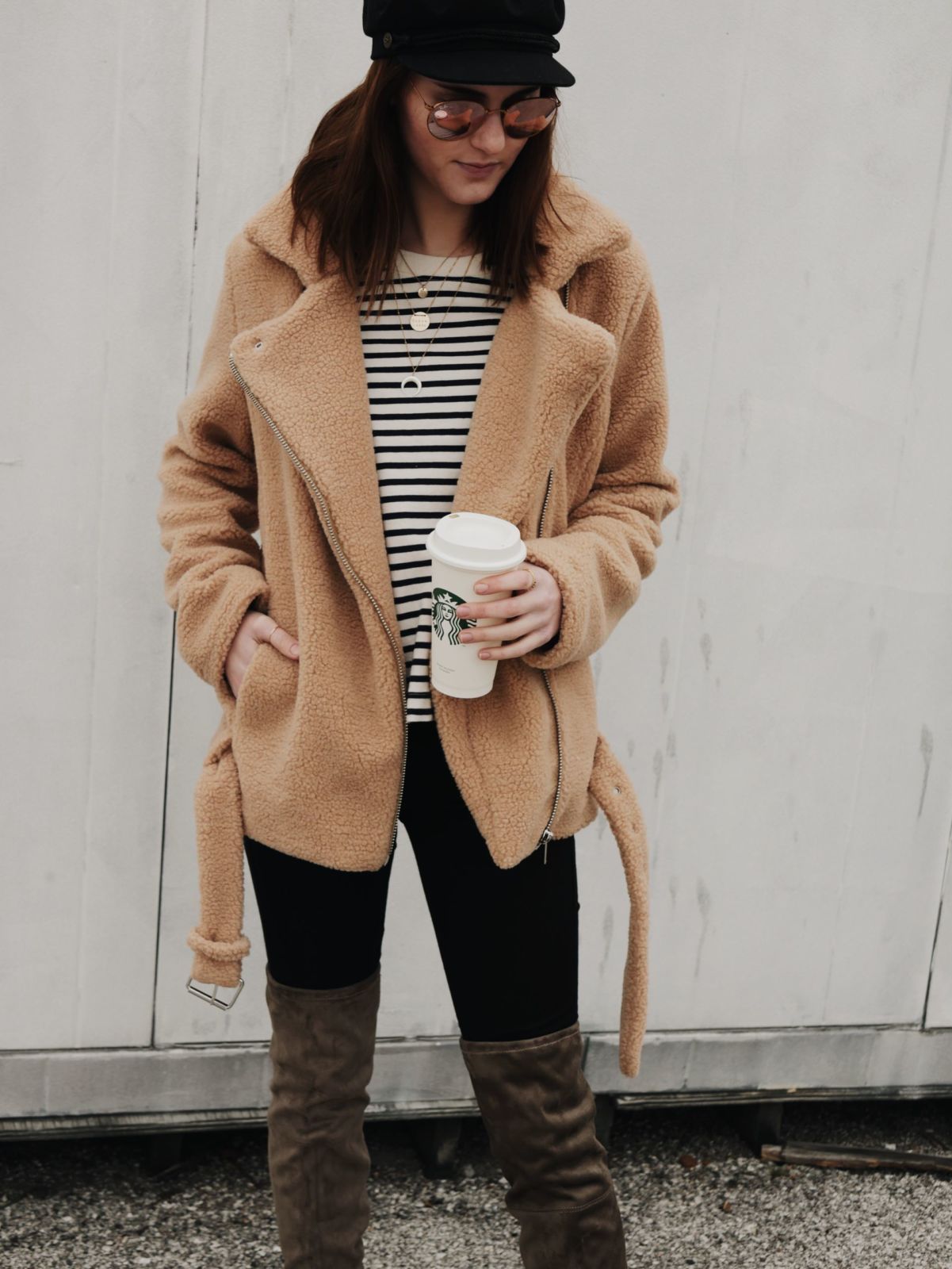 styling a stripe tee | shearling jacket | over the knee boots | oh darling blog