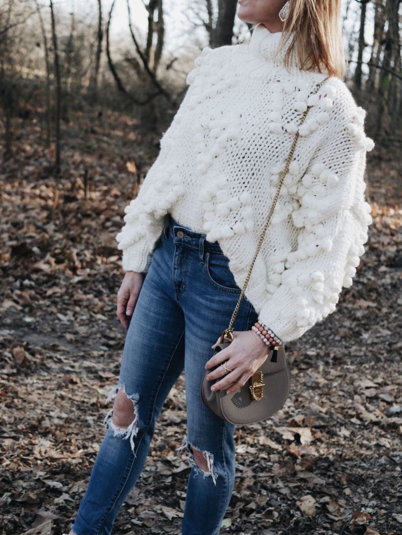 White Turtleneck Pom Pom Sweater