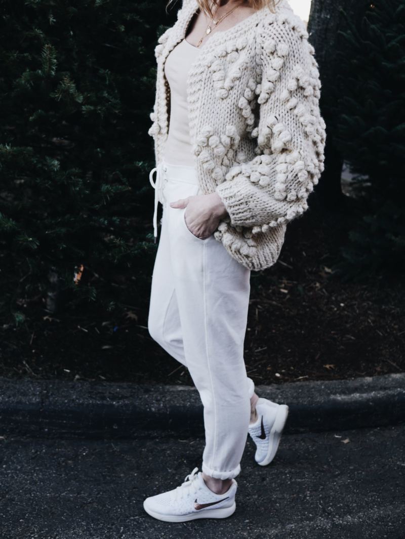 Pom Pom cardigan paired with all matching pants, tank and shoes