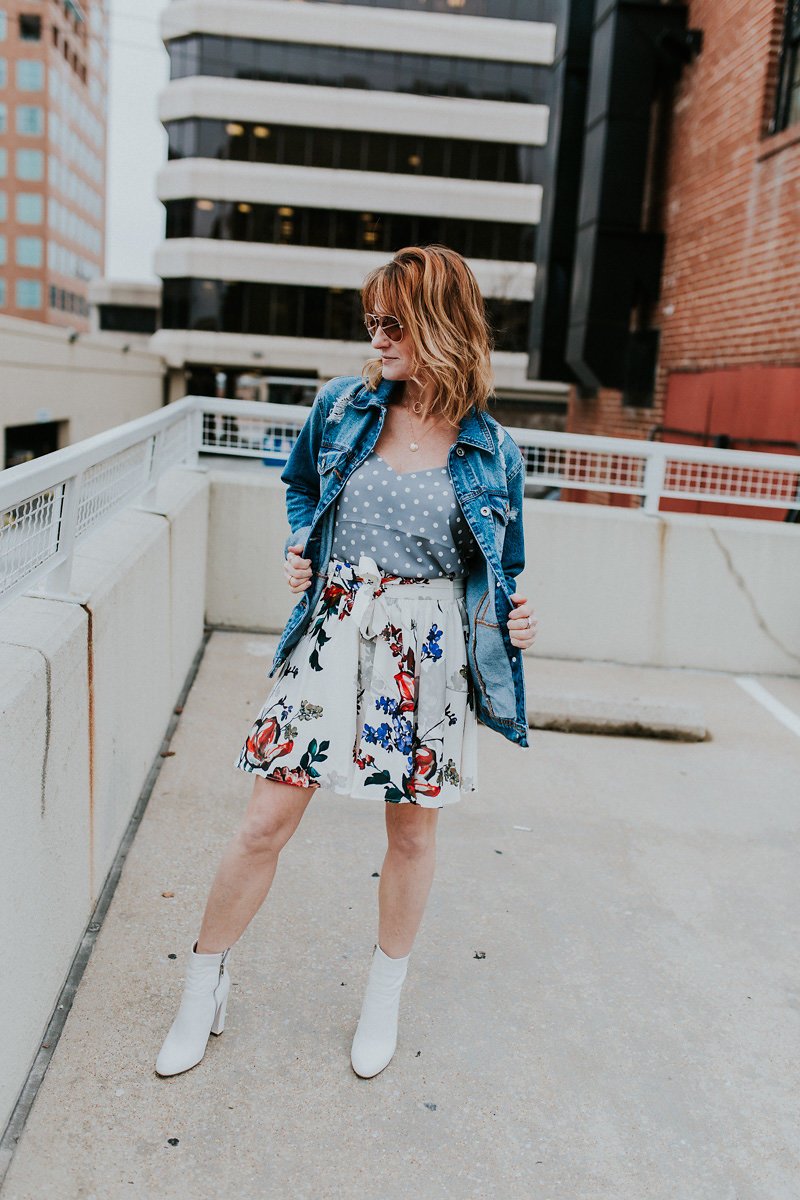 mixing prints | polka dots & floral prints | white boots | oh darling blog