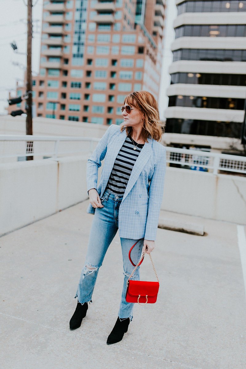 mixing prints | stripe top | plaid blazer | oh darling blog