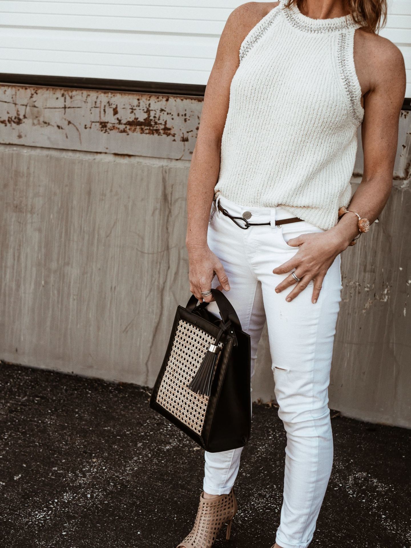 white halter tank and white jeans fashion blogger