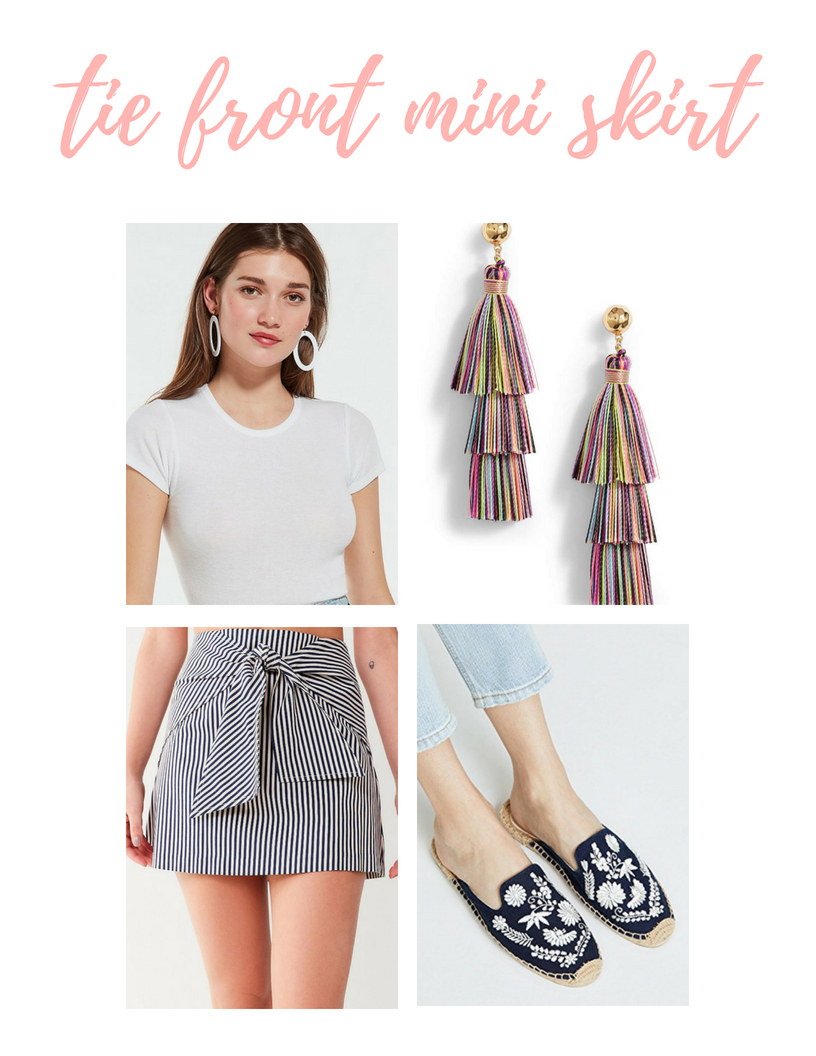 Tie Front Mini Skirt Outfit For Spring