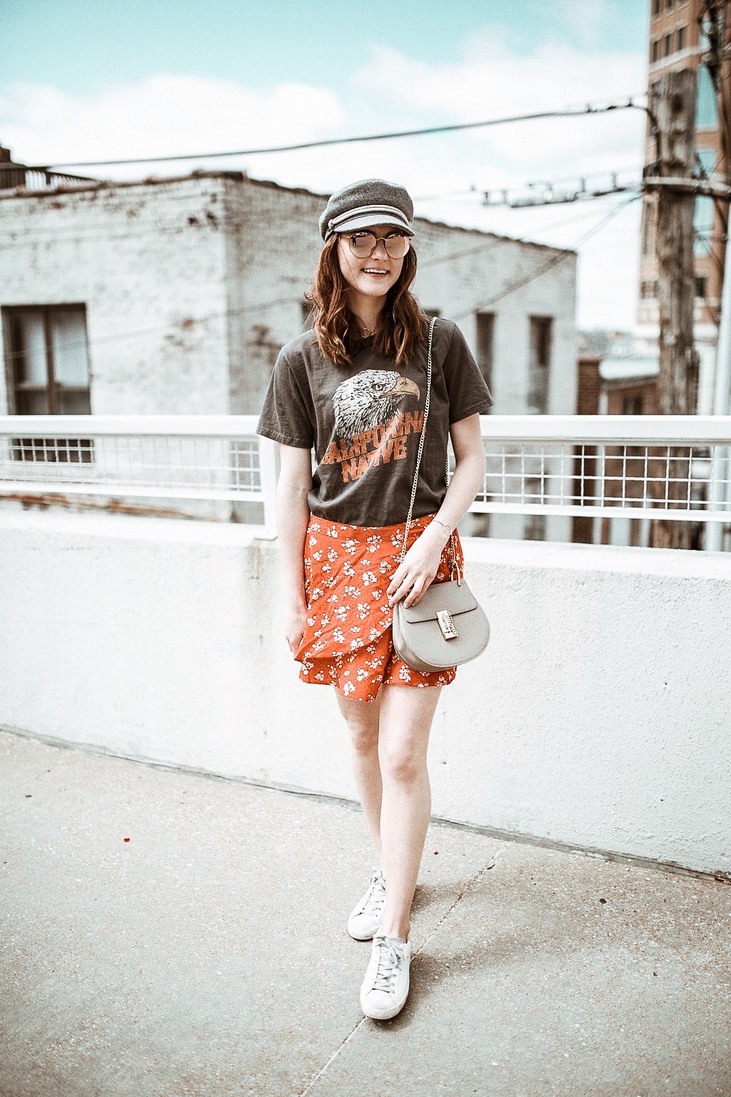 oh darling blog | california native graphic tee and floral skirt