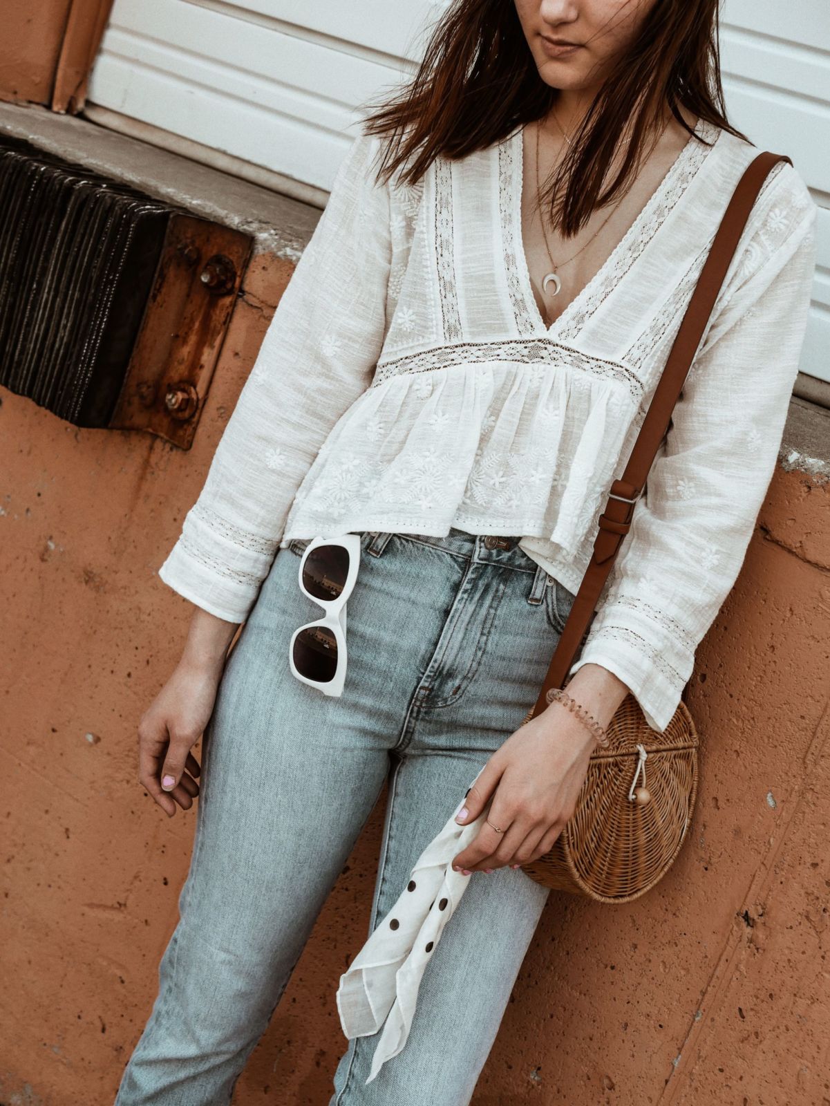 mango top and jeans | white frame glasses | oh darling blog