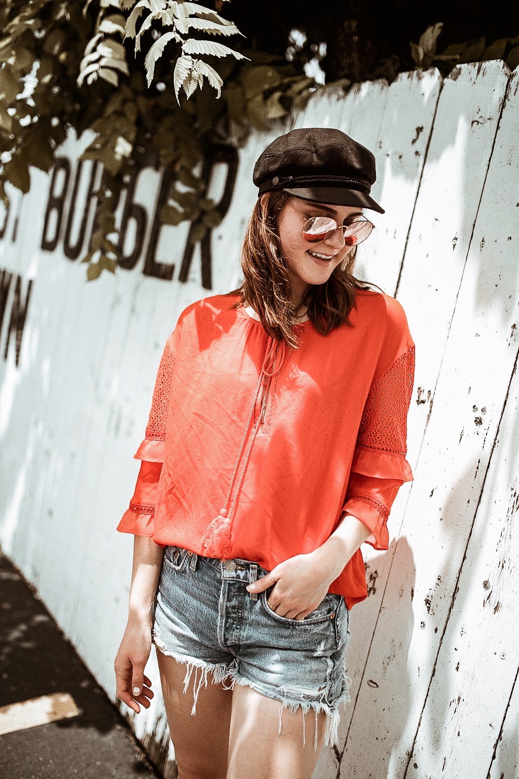 heart loom top | fiddler cap | denim shorts | oh darling blog