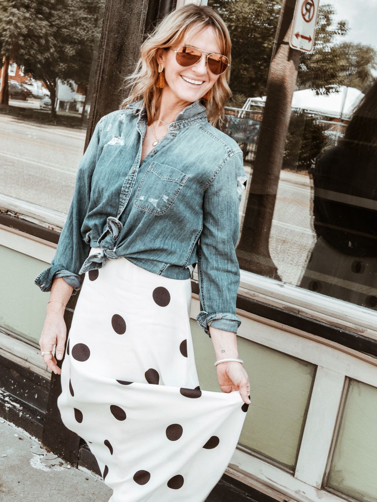 How To Wear A Maxi Dress - polka dot maxi dress | denim shirt | oh darling blog