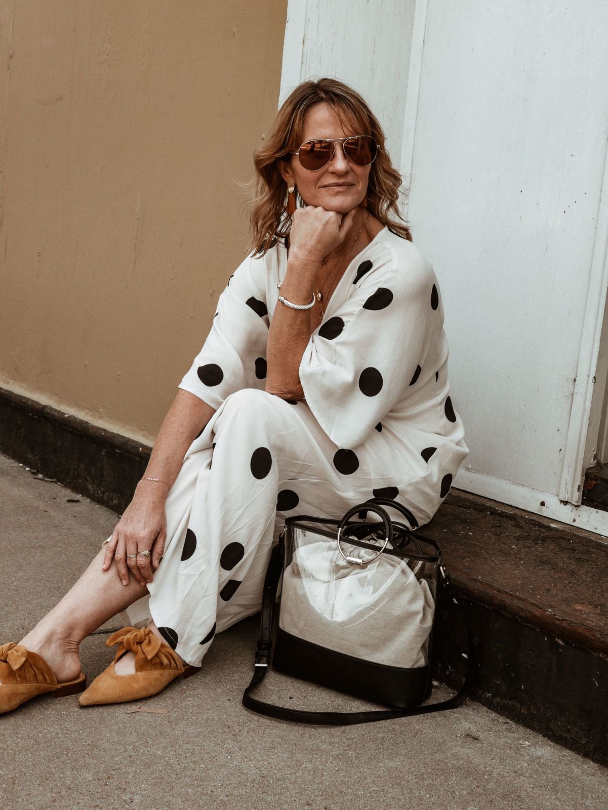 forever 21 polka dot maxi dress | clear bag | oh darling blog