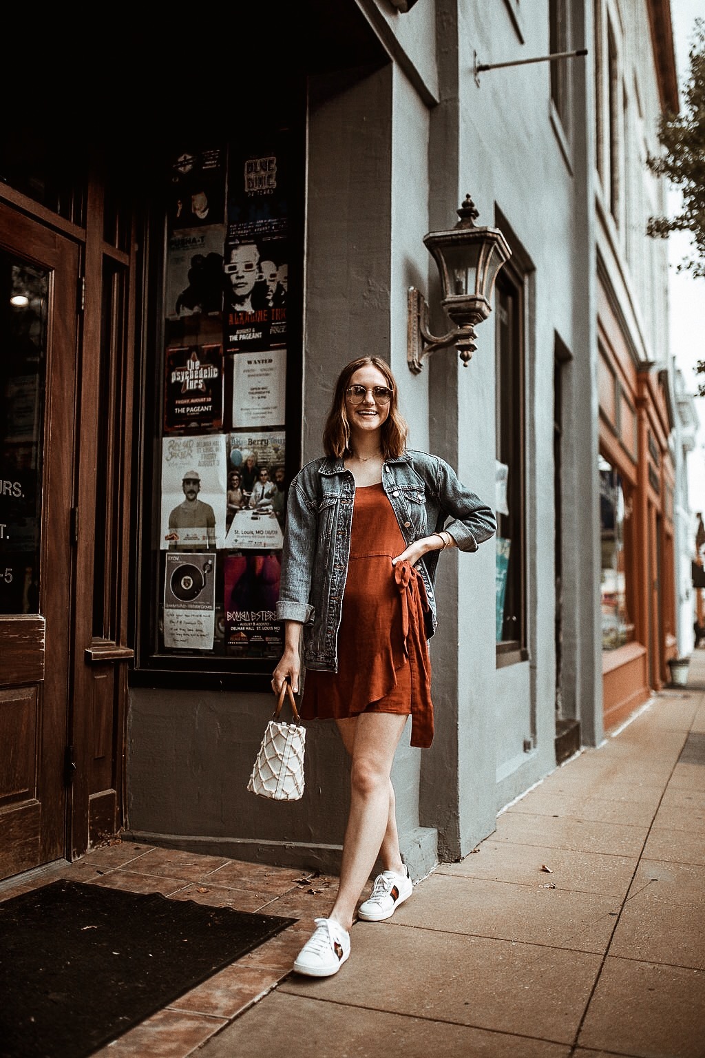 Zara red dress styled with denim jacket | oh darling blog