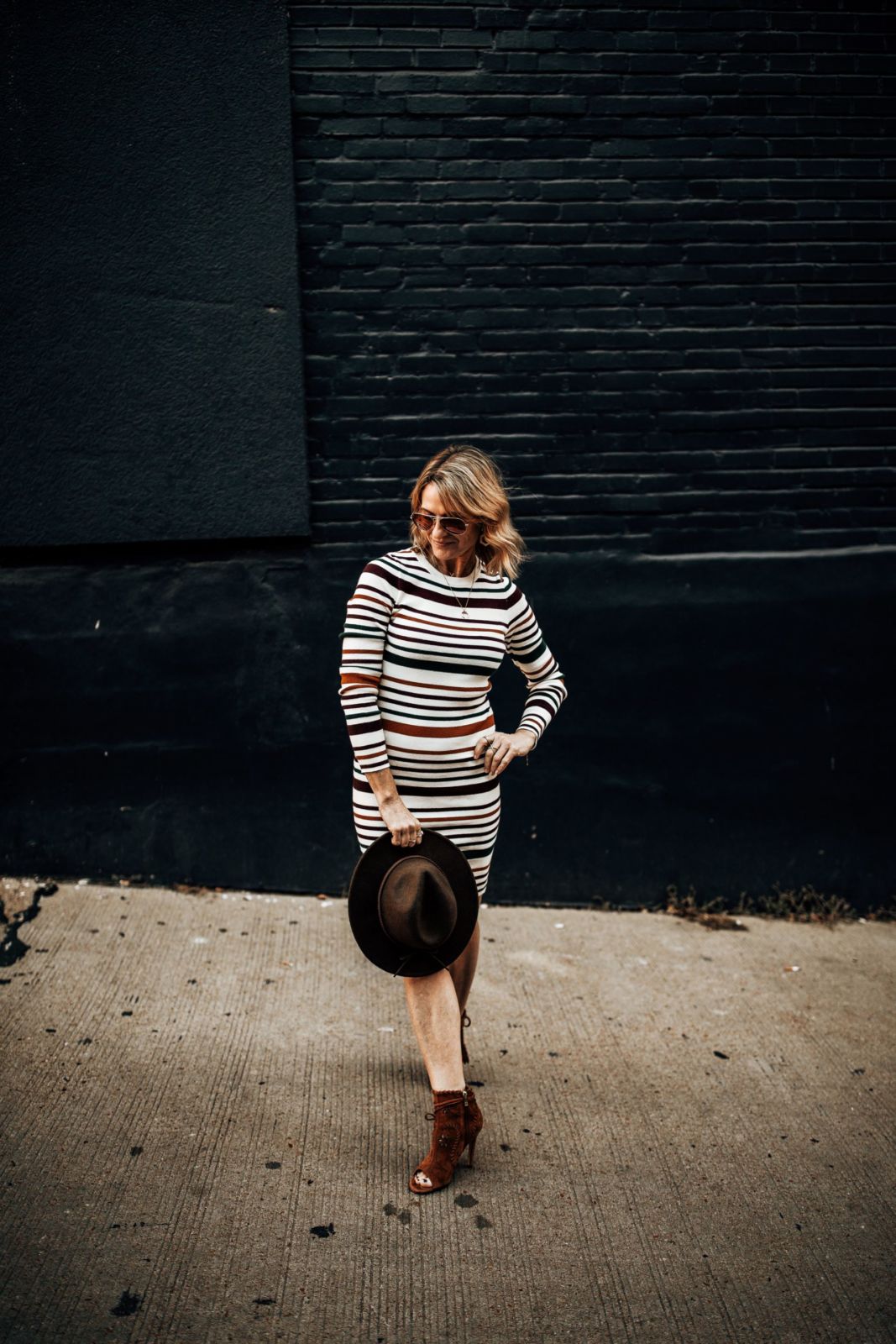 stripe dress | booties | hat | oh darling blog