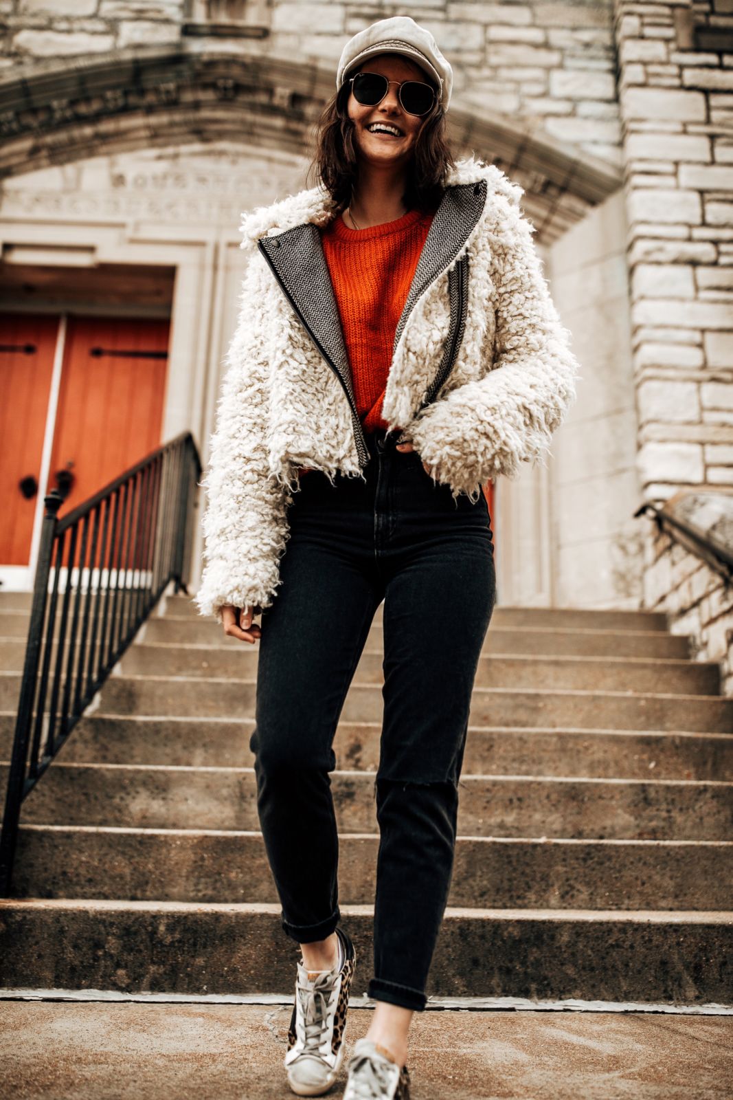 how to layer for winter | free people jacket | forever 21 sweater | black jeans | golden goose sneakers | oh darling blog