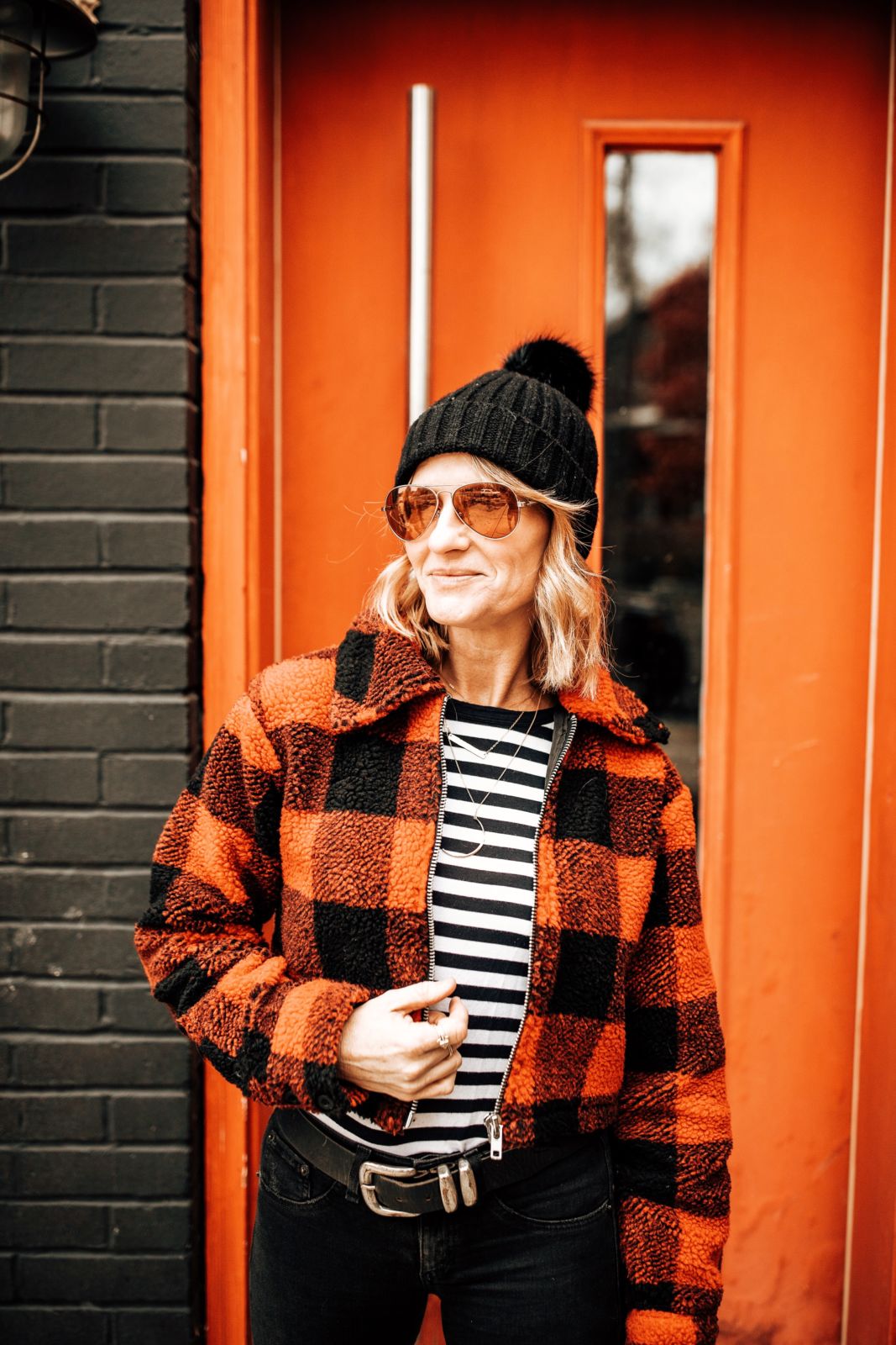 how to layer for winter | forever 21 buffalo plaid jacket | Michael Kors stripe tee | oh darling blog