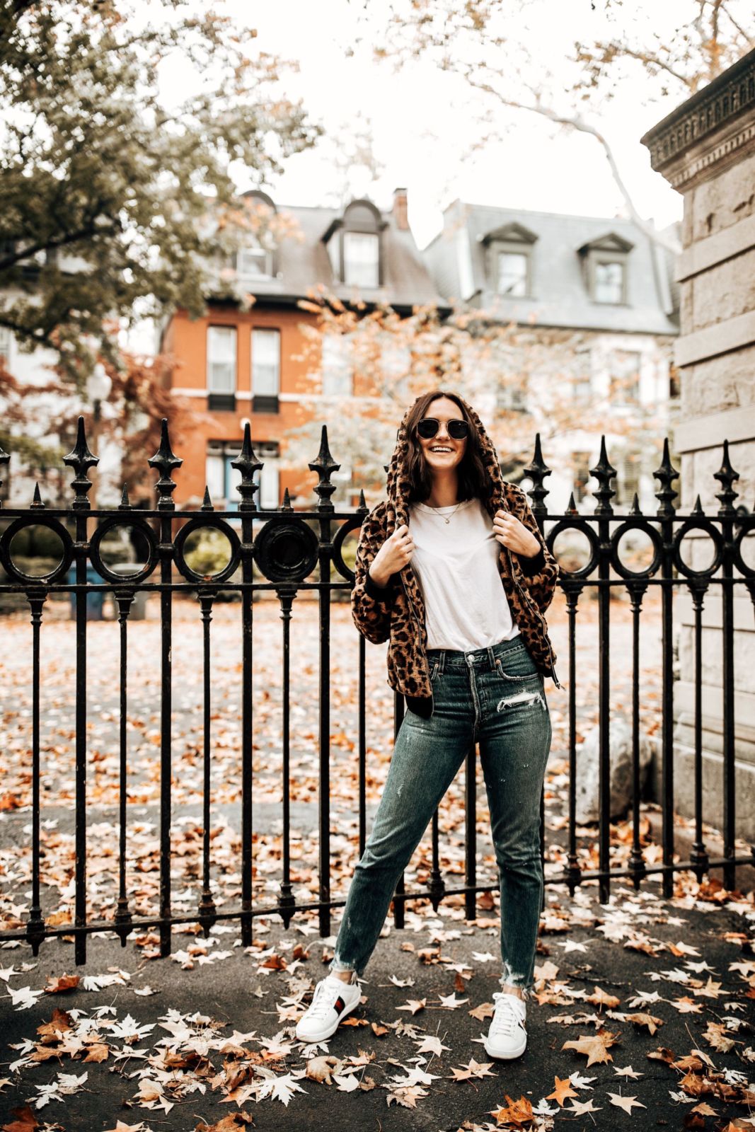 leopard coat | white tee | a golde jeans | gucci sneakers | kindred shop | st louis | oh darling blog