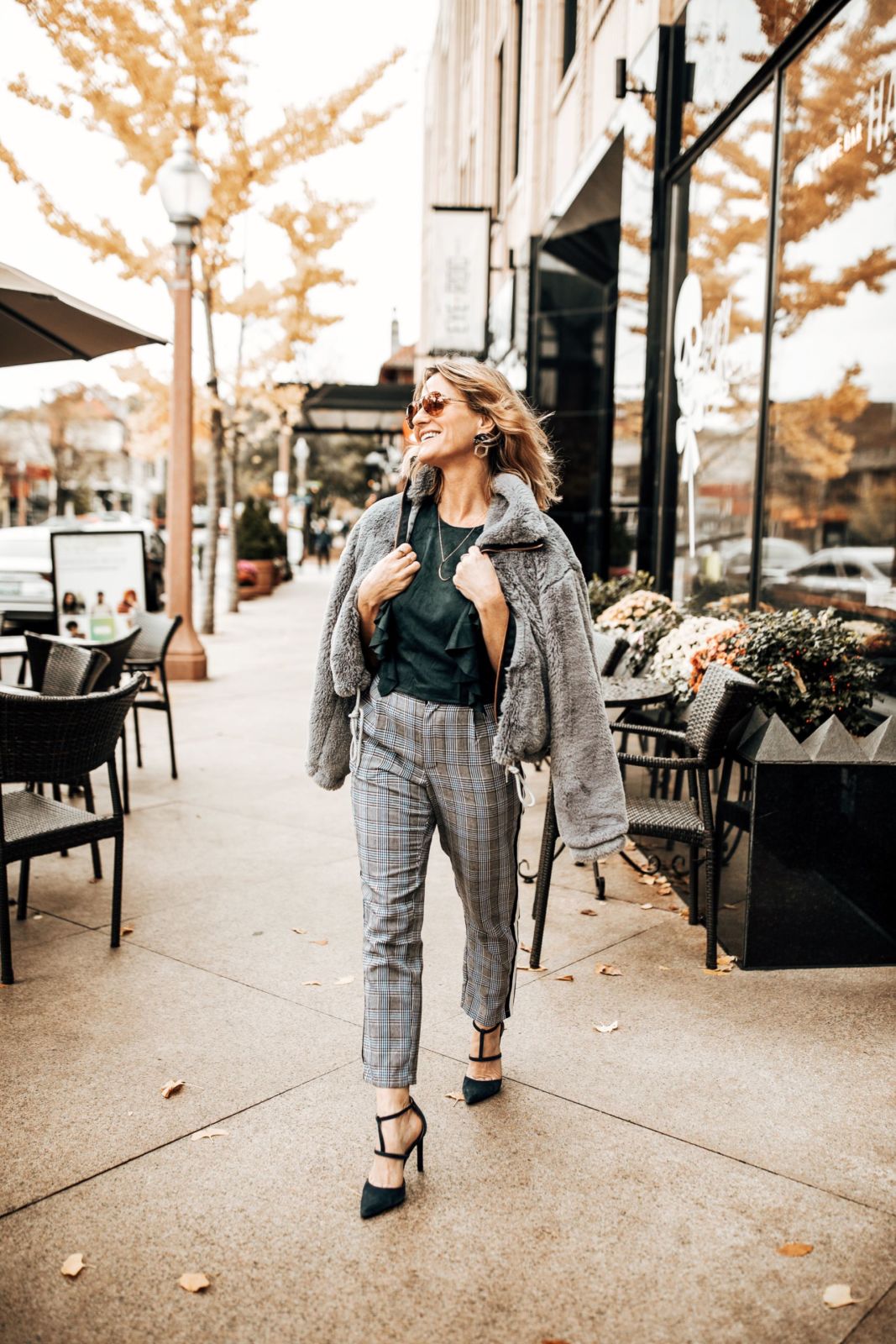 glen plaid pants | blue suede top | kindred shop | st louis | brooke & sloan | oh darling blog