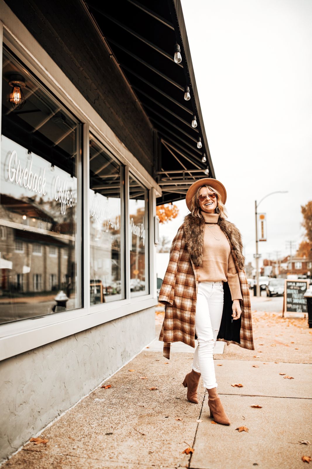 how to layer for winter | plaid coat | turtleneck sweater | skinny jeans | hat | sock booties | oh darling blog