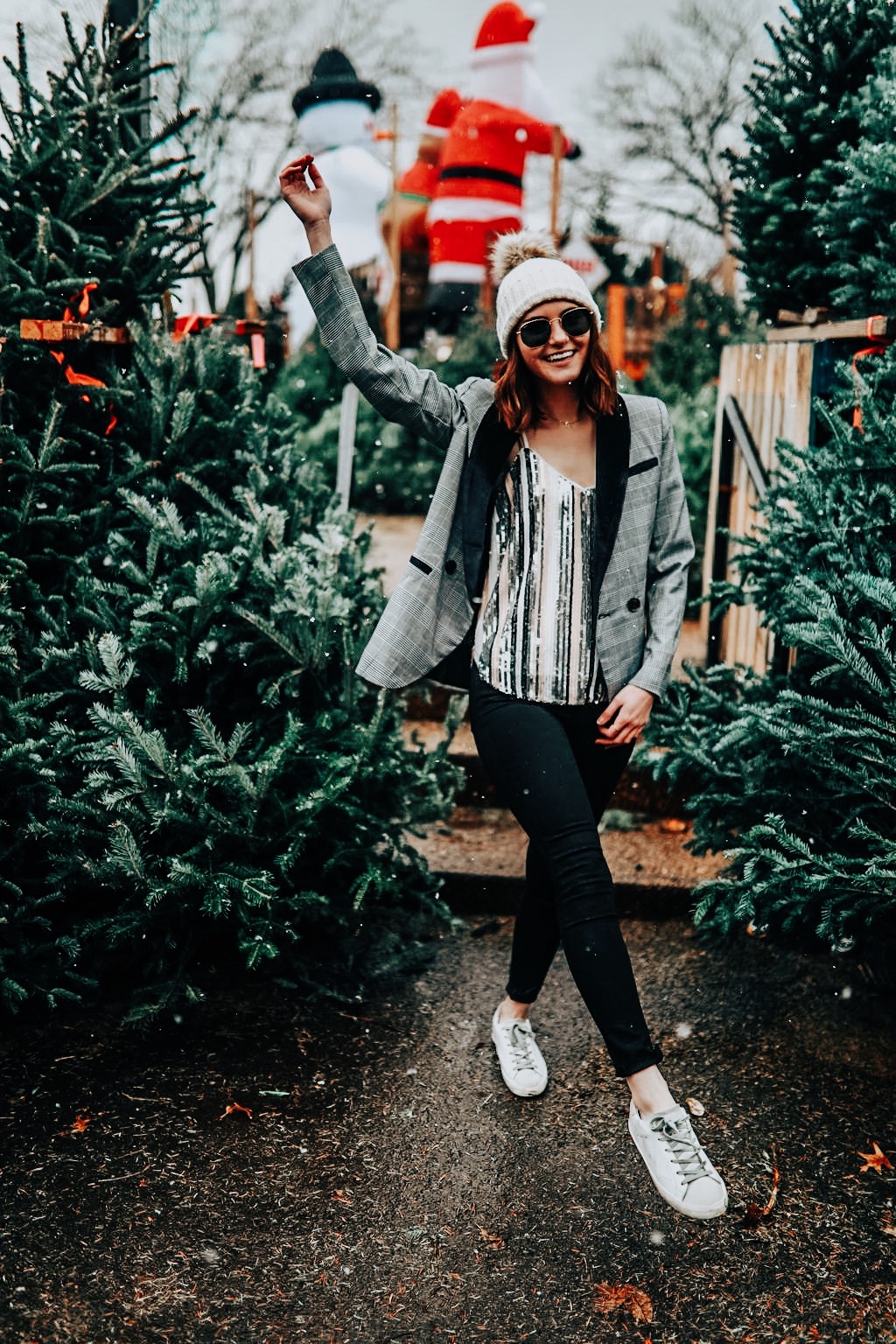 wardrobe staple | heartloom | sparkle cami | black jeans | plaid blazer | winter style | golden goose sneakers | oh darling blog