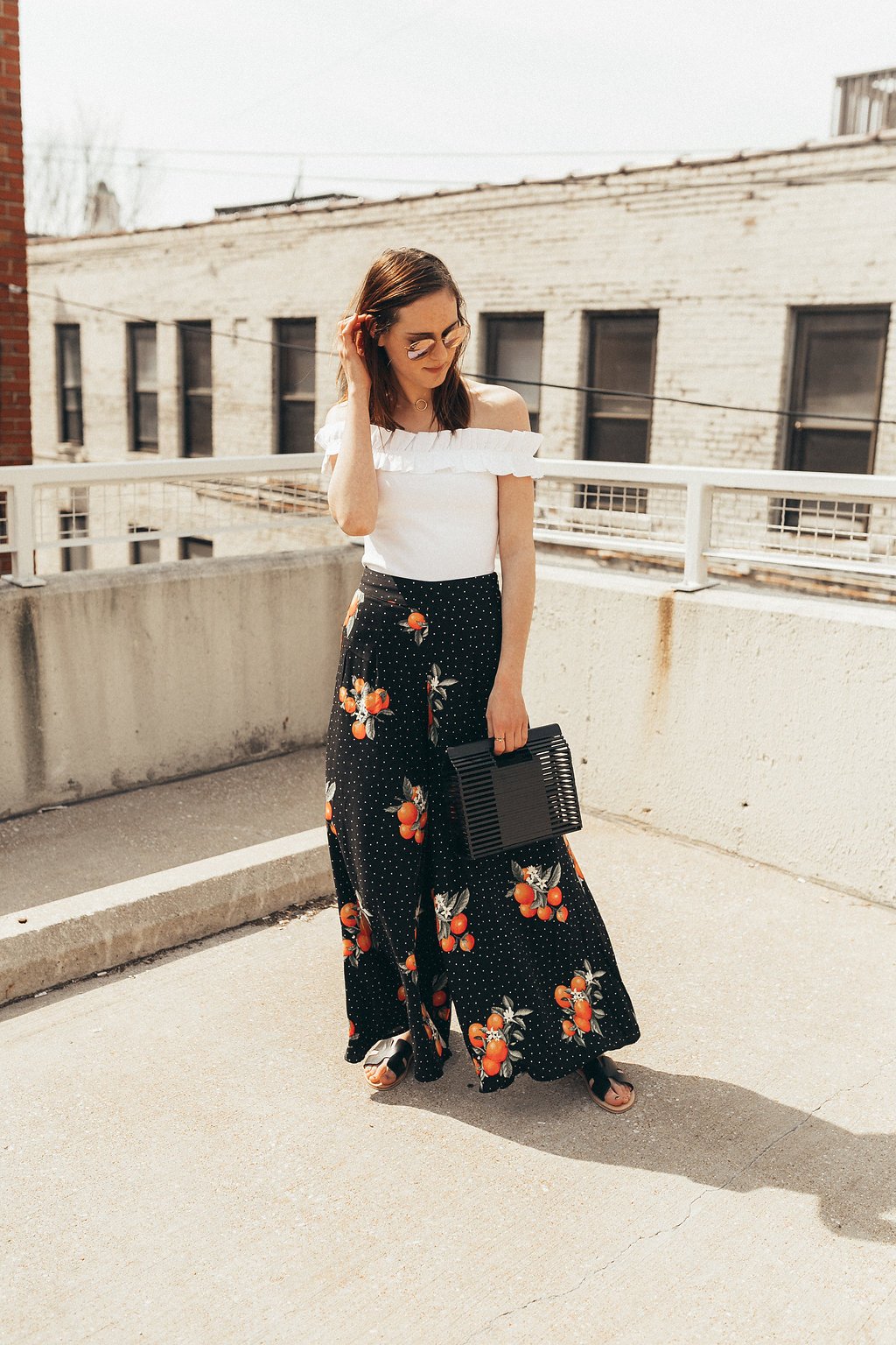 2018 fashion trends | a year in review | wide leg pants | how to style wide leg pants | orange print pants | off the shoulder top |spring style | spring fashion | oh darling blog