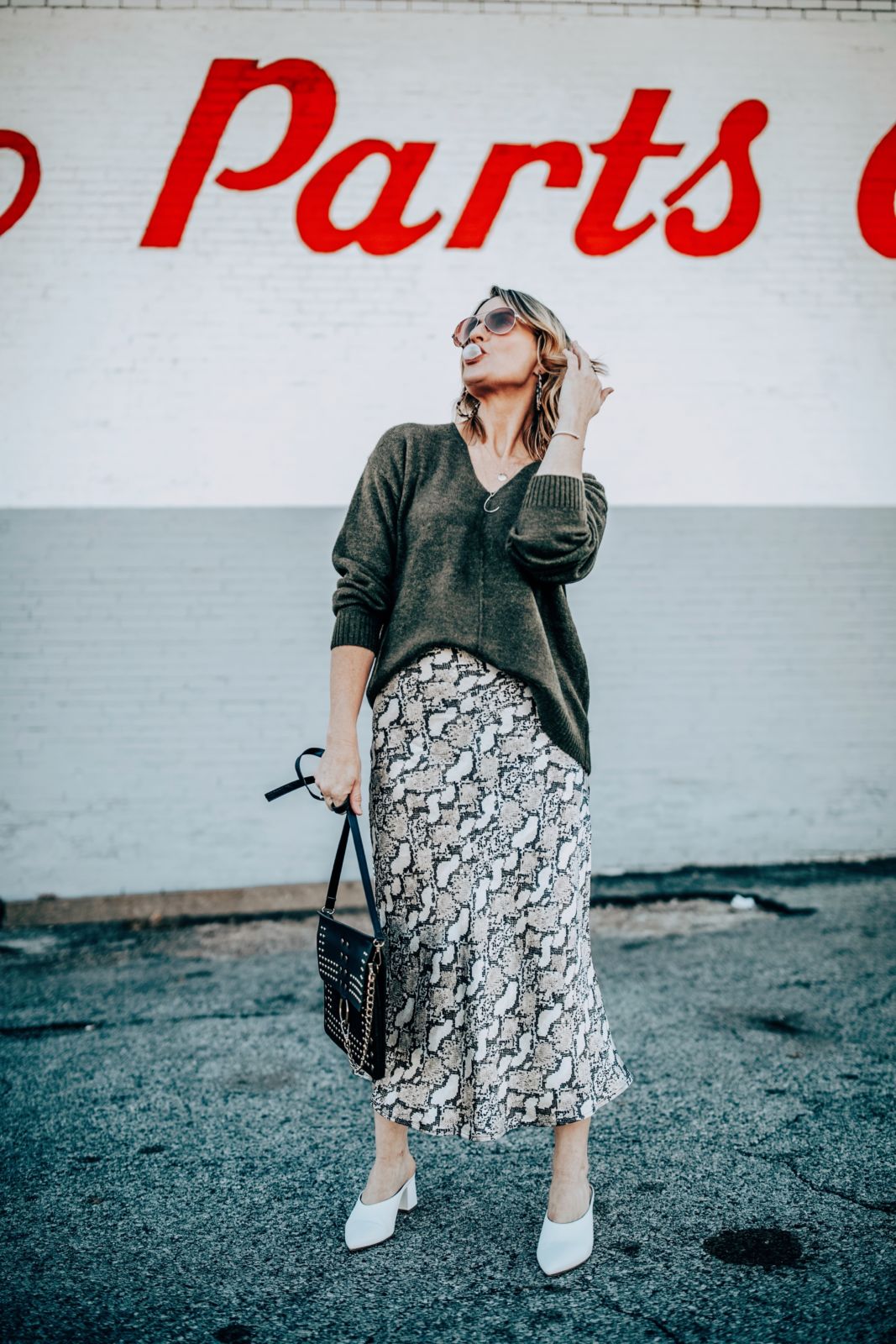 spring skirt trend | satin skirt | snake print skirt | white mules | midi skit | oh darling bog