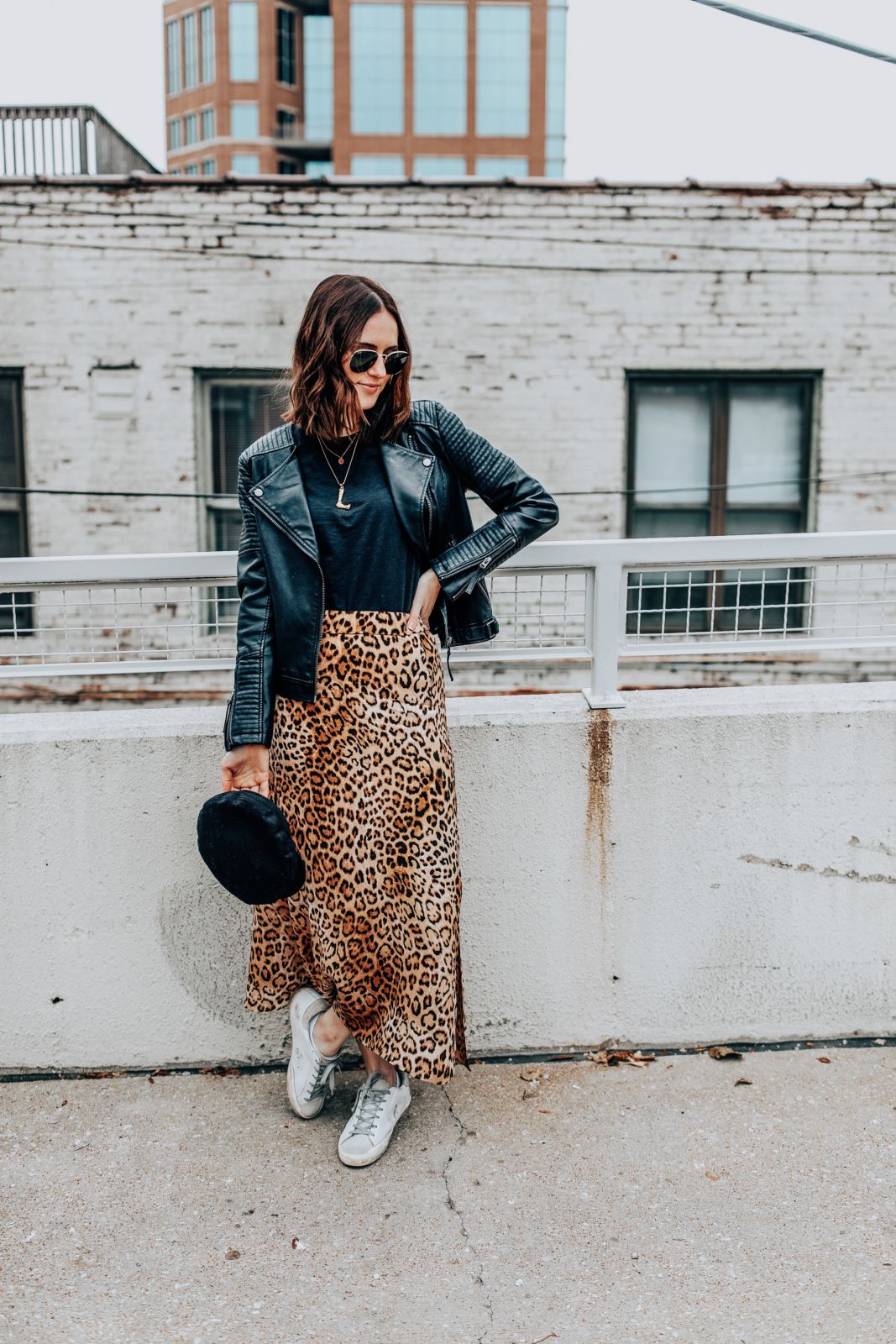 Outfit Ideas: Leather Jacket and Leopard Maxi Skirt