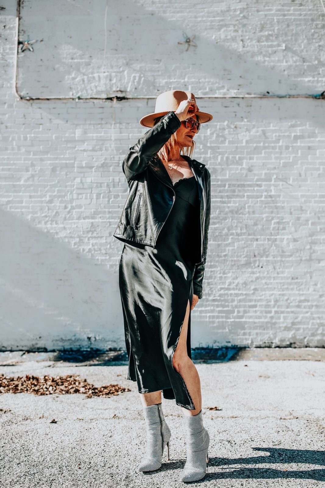 how to wear a slip dress | 4 ways to wear a slip dress | styling a slip dress | slip dress with leather jacket | silver boots | oh darling blog