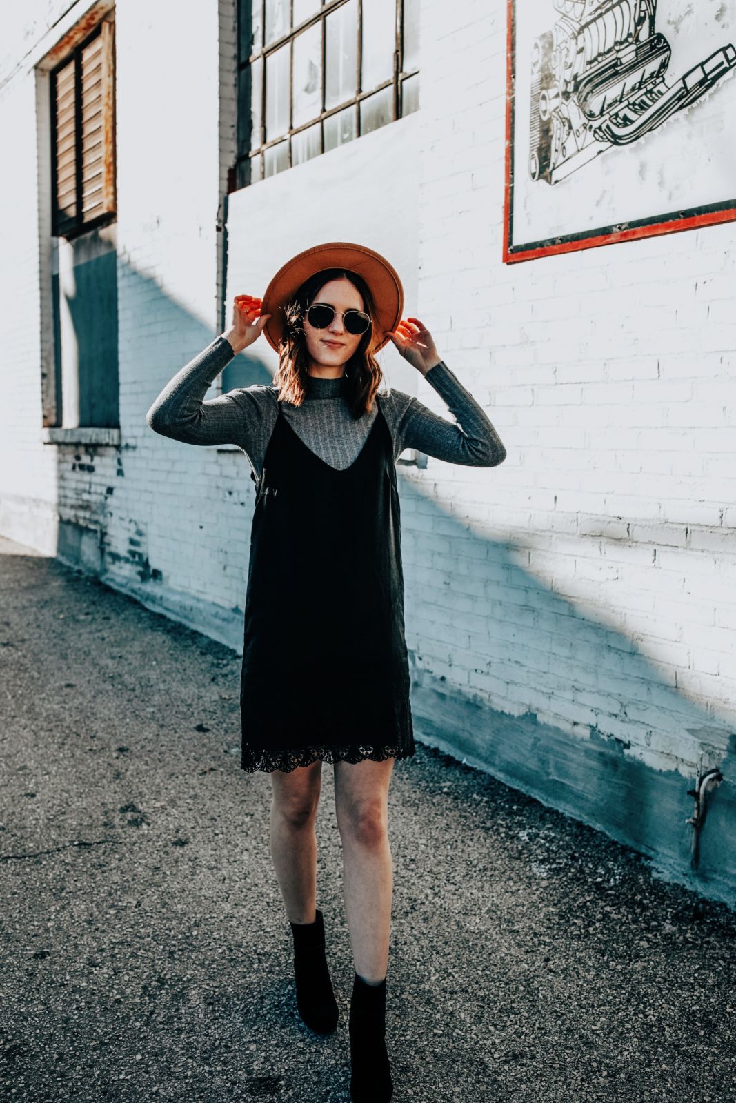 how to wear a slip dress | 4 ways to wear a slip dress | styling a slip dress | turtleneck with a slip dress | black booties | slip dress | black slip dress | oh darling blog