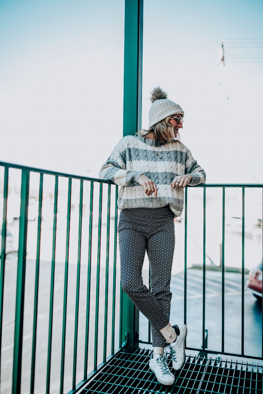 Winter Outfit Ideas | Striped Sweater | Knit Sweater | Printed Pants | Golden Goose Sneakers | Oh Darling Blog