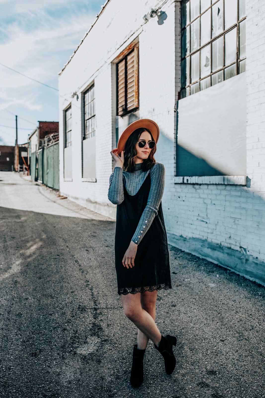 how to wear a slip dress | styling a slip dress | 4 ways to wear a slip dress | turtleneck | black slip dress | slip dress | black booties | oh darling blog