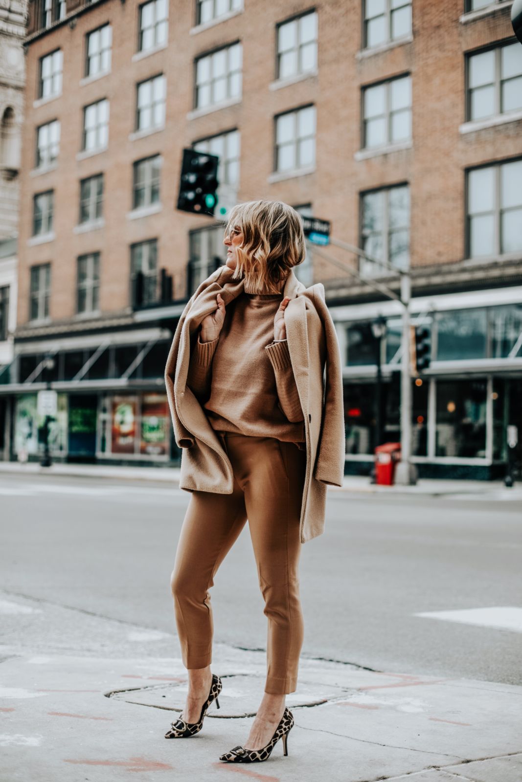 camel colored outfit | tan turtleneck sweater | j crew pants 