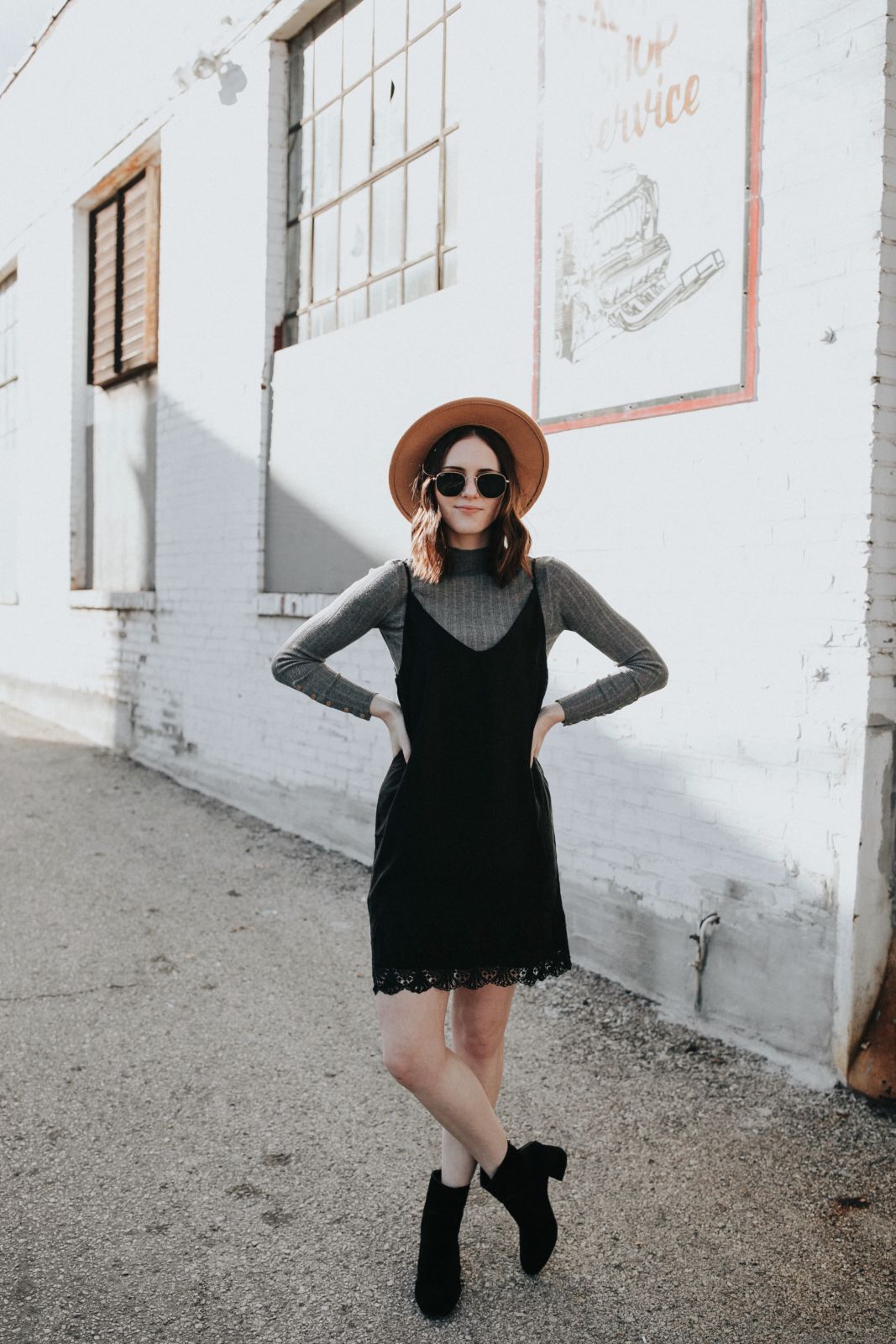 outfit ideas without jeans: Mock Neck and Slip Dress