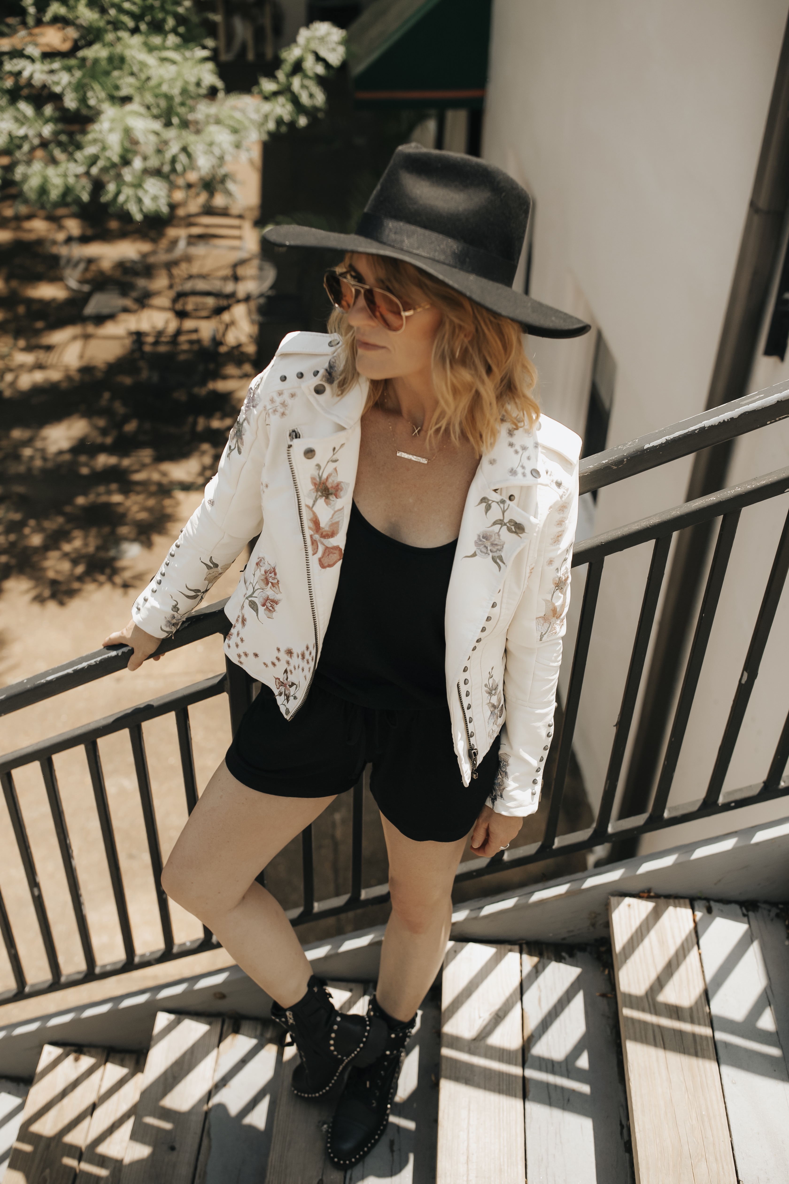 How To Style A Romper 5 Different Ways | Moto jacket outfit spring | Moto jacket outfit black | Moto jacket outfit casual | how to style a romper outfits | how to wear a romper outfits | Oh Darling Blog 
