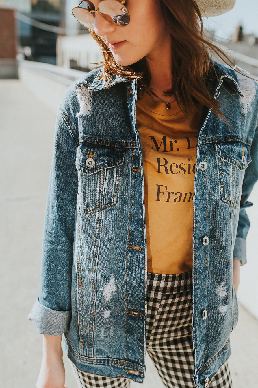 pink plaid flare pants