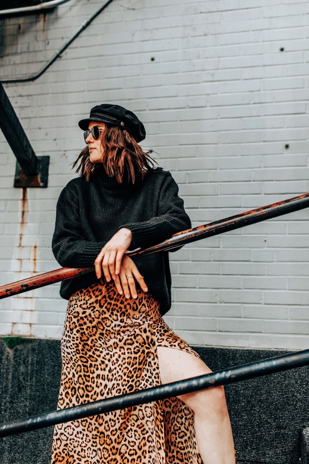 LEOPARD PRINT SKIRT & BLACK TURTLENECK