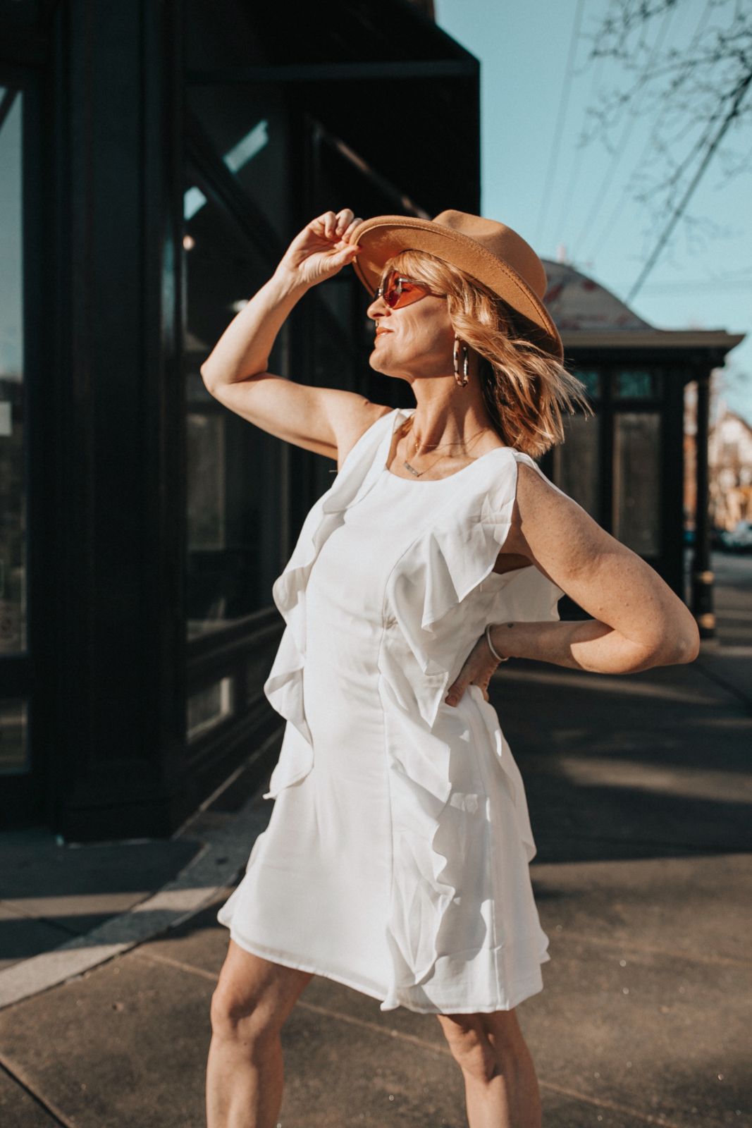 ruffled white dress outfit